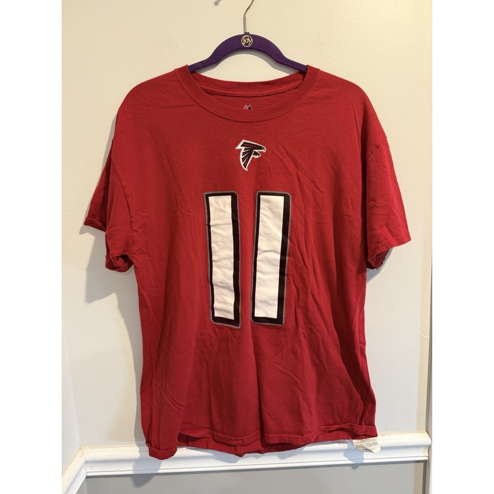 Atlanta Falcons Mens Sz L T-Shirt Short Sleeve # 11 Jones Red Cotton Majestic‎